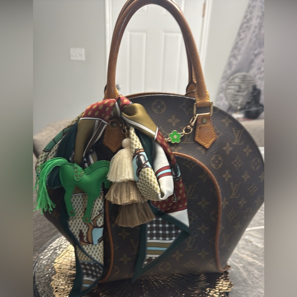 Brown Designer Women's Bag with Scarf Accent